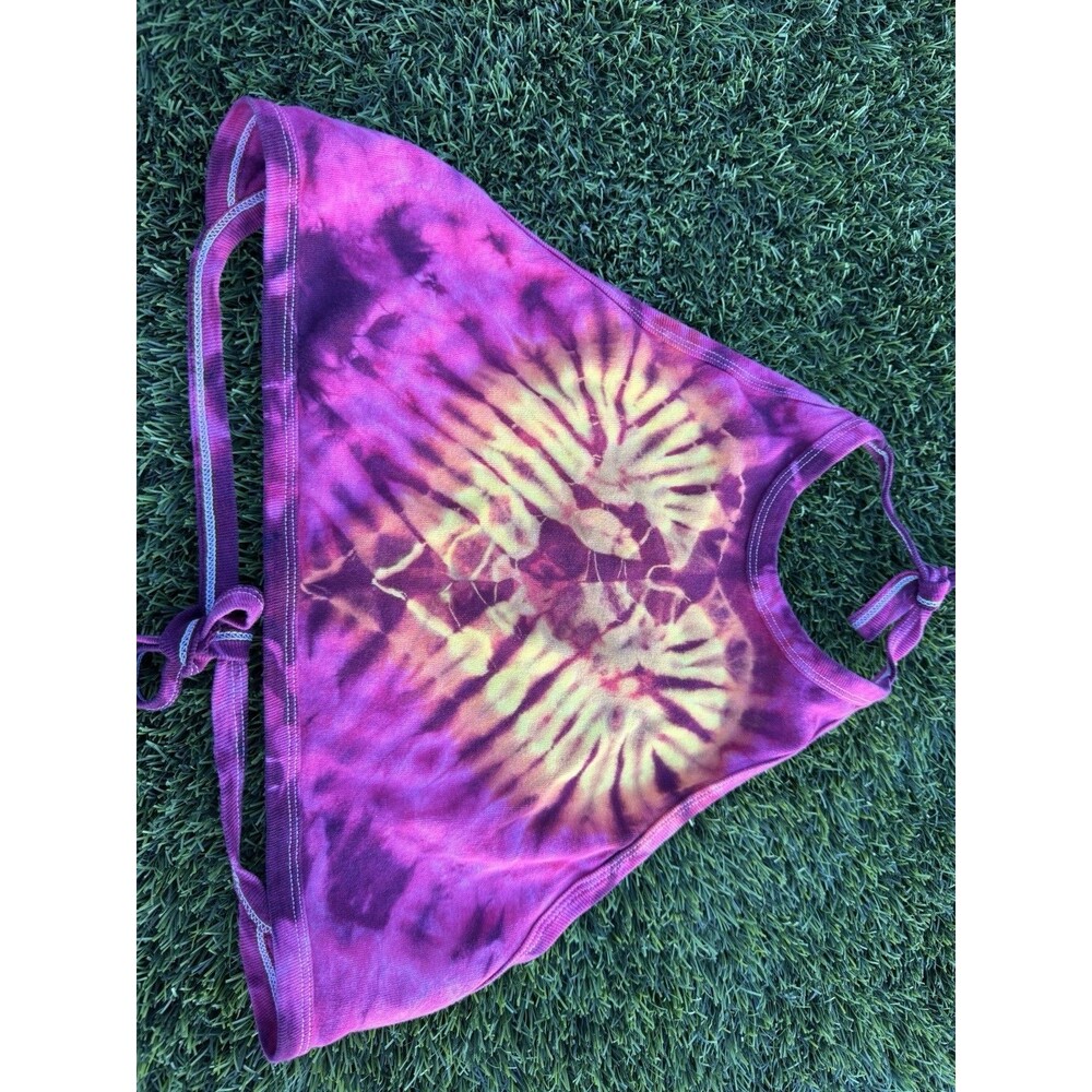 Vintage LAT Sportswear Tie Dye Heart Tie Back Halter Top Boho Coachella Earthy - Picture 2 of 5